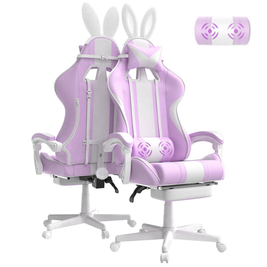 ăWith Bunny EarăFerghana Light Purple Ergonomic Cute Gamer Chair with Footrest