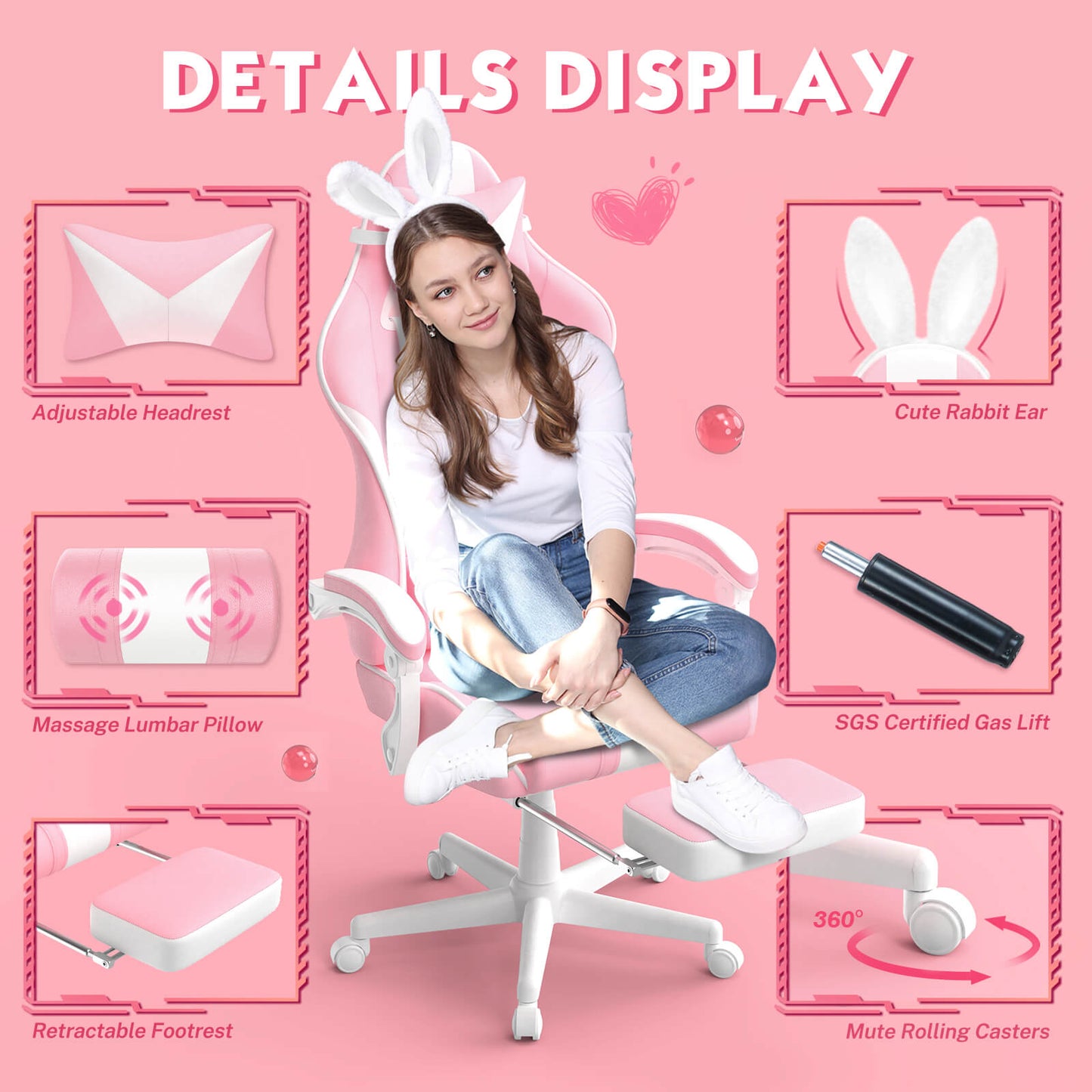 【Best Seller】Ferghana Cute Bunny Pink High Back Ergonomic Gaming Chair