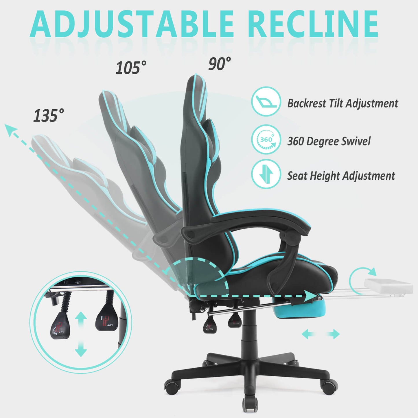 Ferghana Shelby Series Miami Blue Ergonomic Gaming Chair for Gaming Room