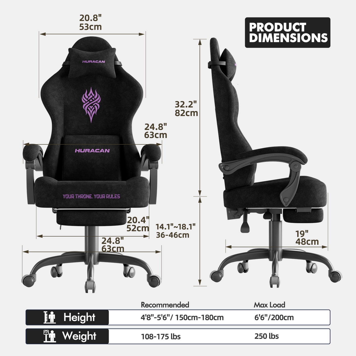 Velvet Fabric Gaming Chair - 20.5″ Wider Seat Cushion, Fire Embroidery, Ergonomic High Back Game Chair with Footrest | Computer Chair with Massage Lumbar Support for Adult, Black 6980062288896
