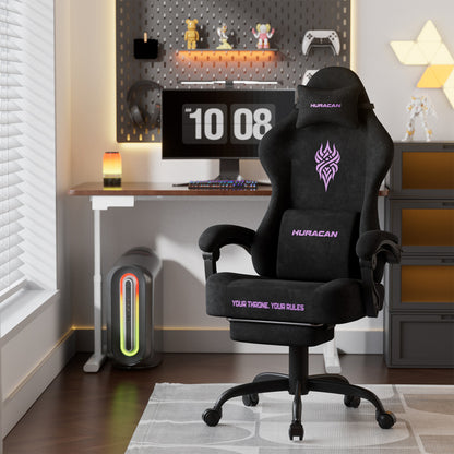 Velvet Fabric Gaming Chair - 20.5″ Wider Seat Cushion, Fire Embroidery, Ergonomic High Back Game Chair with Footrest | Computer Chair with Massage Lumbar Support for Adult, Black 6980062288896