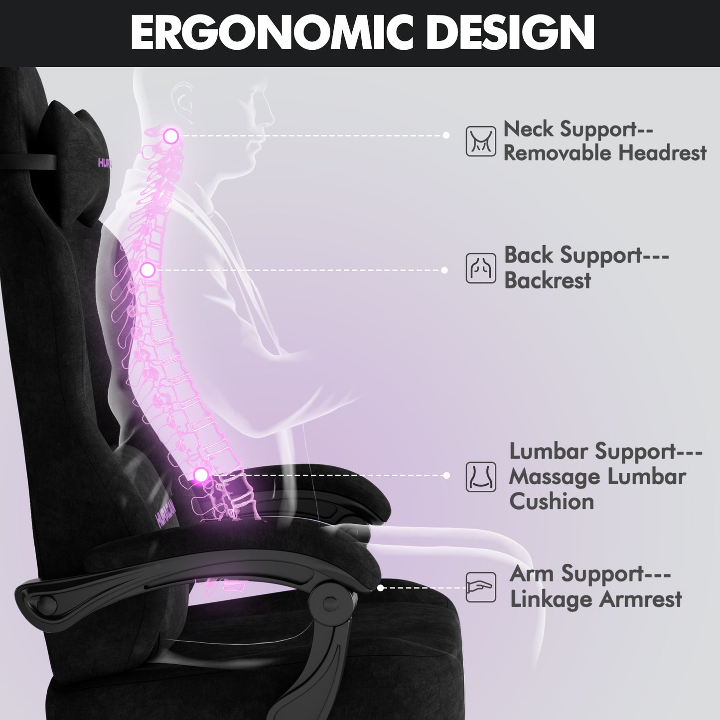 Velvet Fabric Gaming Chair - 20.5″ Wider Seat Cushion, Fire Embroidery, Ergonomic High Back Game Chair with Footrest | Computer Chair with Massage Lumbar Support for Adult, Black 6980062288896