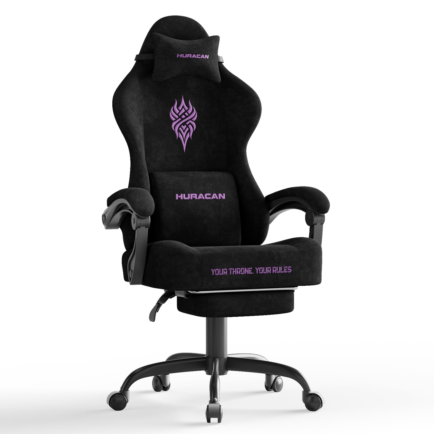 Velvet Fabric Gaming Chair - 20.5″ Wider Seat Cushion, Fire Embroidery, Ergonomic High Back Game Chair with Footrest | Computer Chair with Massage Lumbar Support for Adult, Black 6980062288896