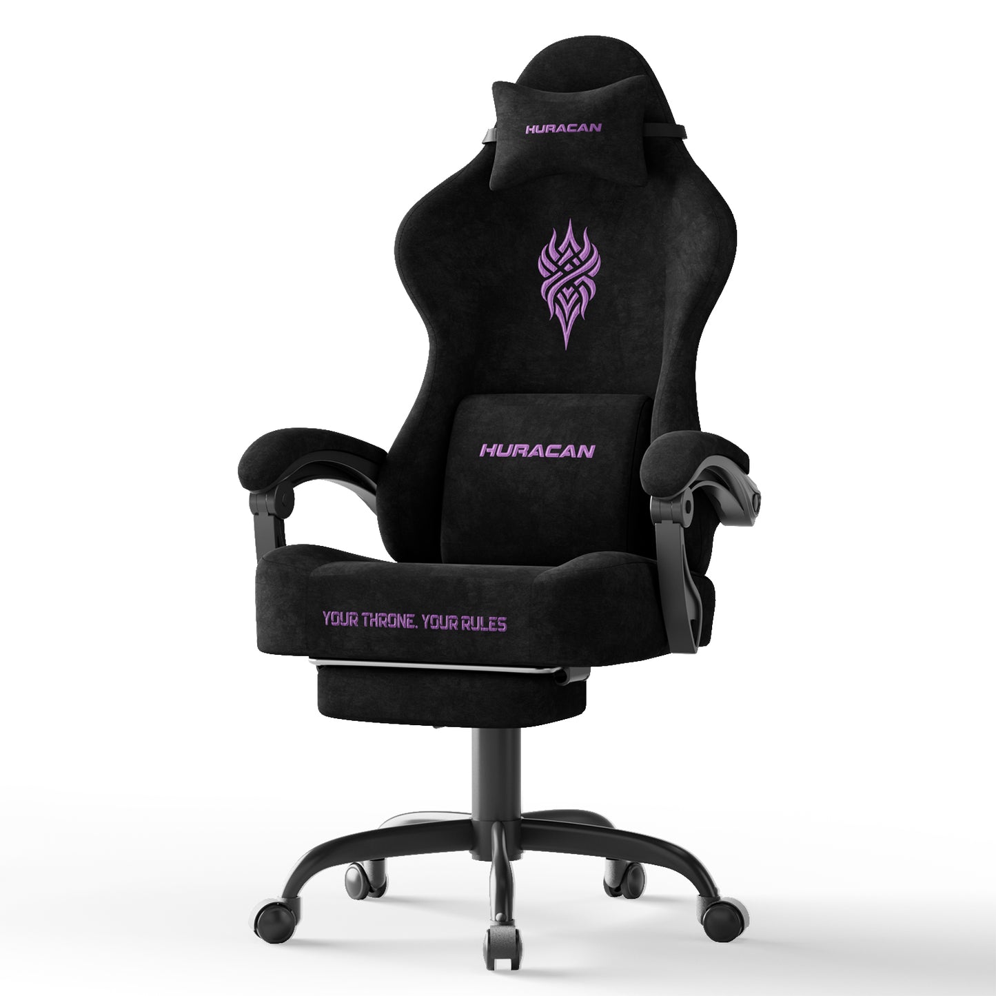 Velvet Fabric Gaming Chair - 20.5″ Wider Seat Cushion, Fire Embroidery, Ergonomic High Back Game Chair with Footrest | Computer Chair with Massage Lumbar Support for Adult, Black 6980062288896