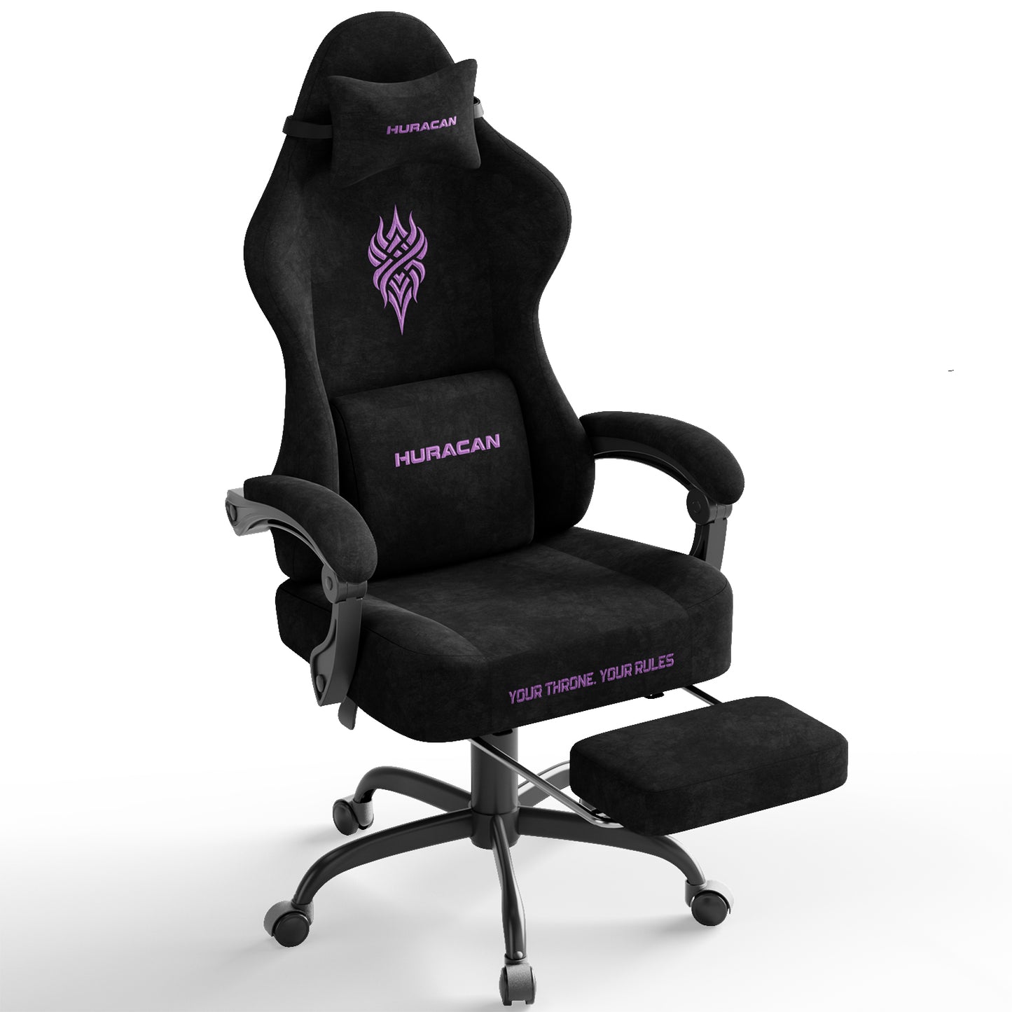 Velvet Fabric Gaming Chair - 20.5″ Wider Seat Cushion, Fire Embroidery, Ergonomic High Back Game Chair with Footrest | Computer Chair with Massage Lumbar Support for Adult, Black 6980062288896