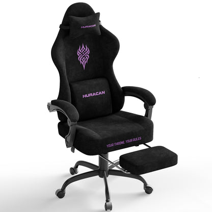 Velvet Fabric Gaming Chair - 20.5″ Wider Seat Cushion, Fire Embroidery, Ergonomic High Back Game Chair with Footrest | Computer Chair with Massage Lumbar Support for Adult, Black 6980062288896