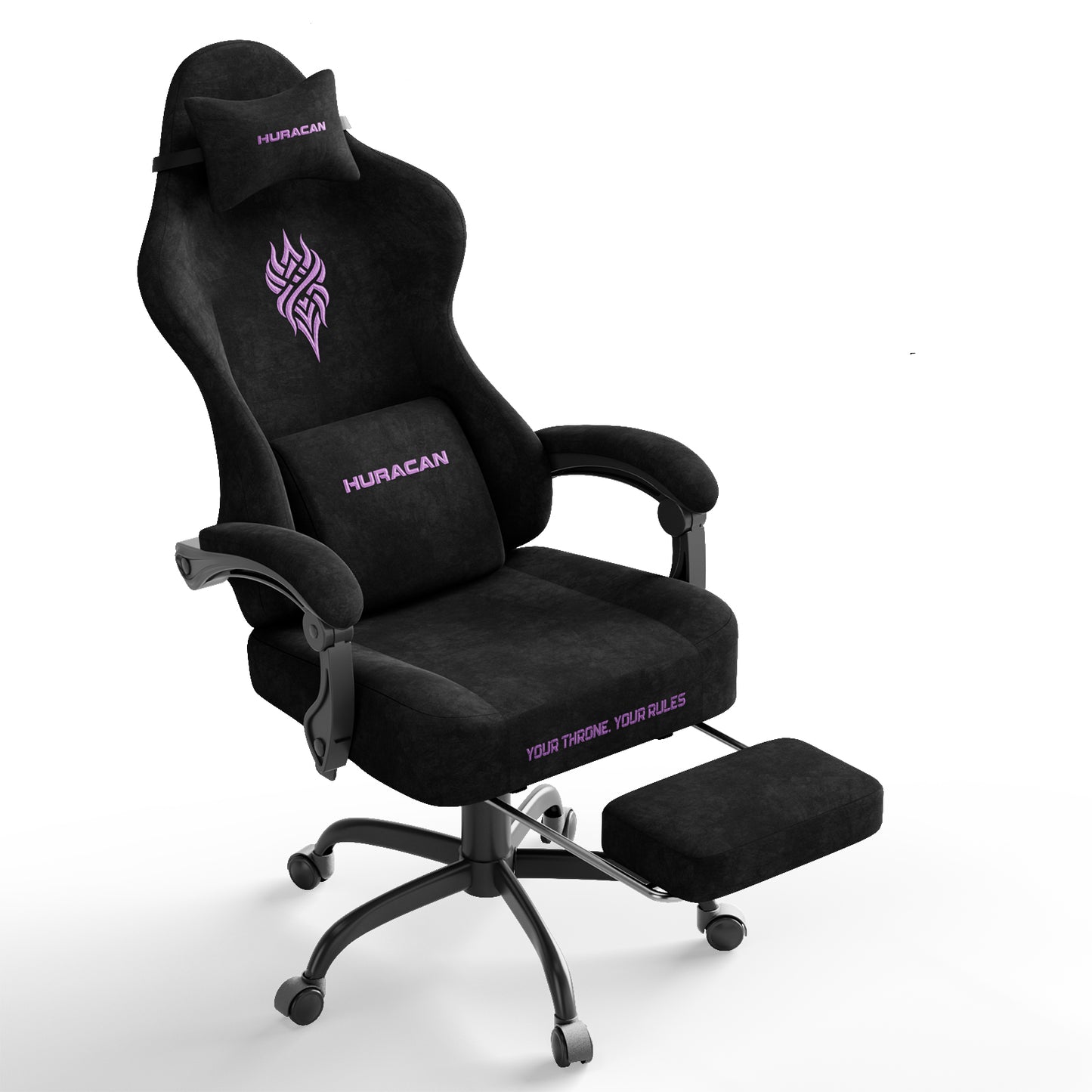 Velvet Fabric Gaming Chair - 20.5″ Wider Seat Cushion, Fire Embroidery, Ergonomic High Back Game Chair with Footrest | Computer Chair with Massage Lumbar Support for Adult, Black 6980062288896