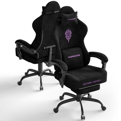 Velvet Fabric Gaming Chair - 20.5″ Wider Seat Cushion, Fire Embroidery, Ergonomic High Back Game Chair with Footrest | Computer Chair with Massage Lumbar Support for Adult, Black 6980062288896
