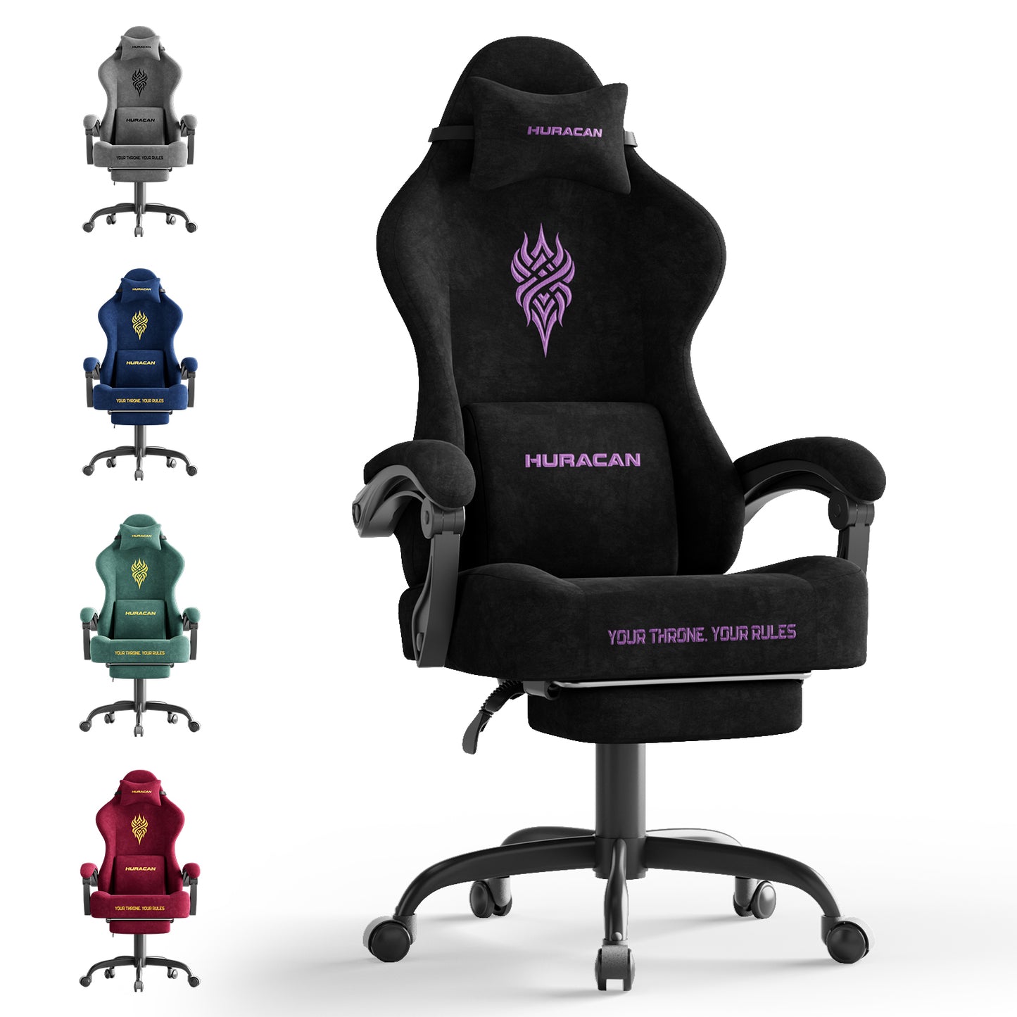 Velvet Fabric Gaming Chair - 20.5″ Wider Seat Cushion, Fire Embroidery, Ergonomic High Back Game Chair with Footrest | Computer Chair with Massage Lumbar Support for Adult, Black 6980062288896