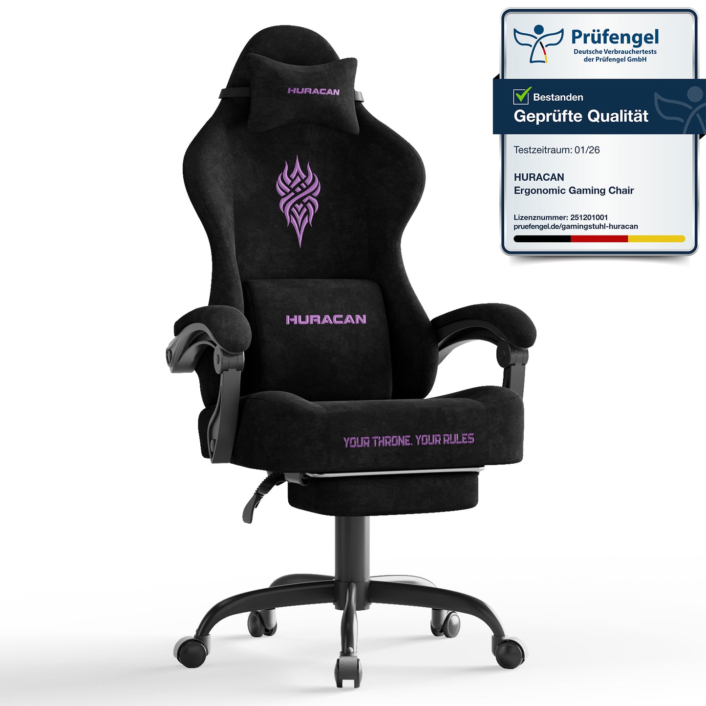 Velvet Fabric Gaming Chair - 20.5″ Wider Seat Cushion, Fire Embroidery, Ergonomic High Back Game Chair with Footrest | Computer Chair with Massage Lumbar Support for Adult, Black 6980062288896