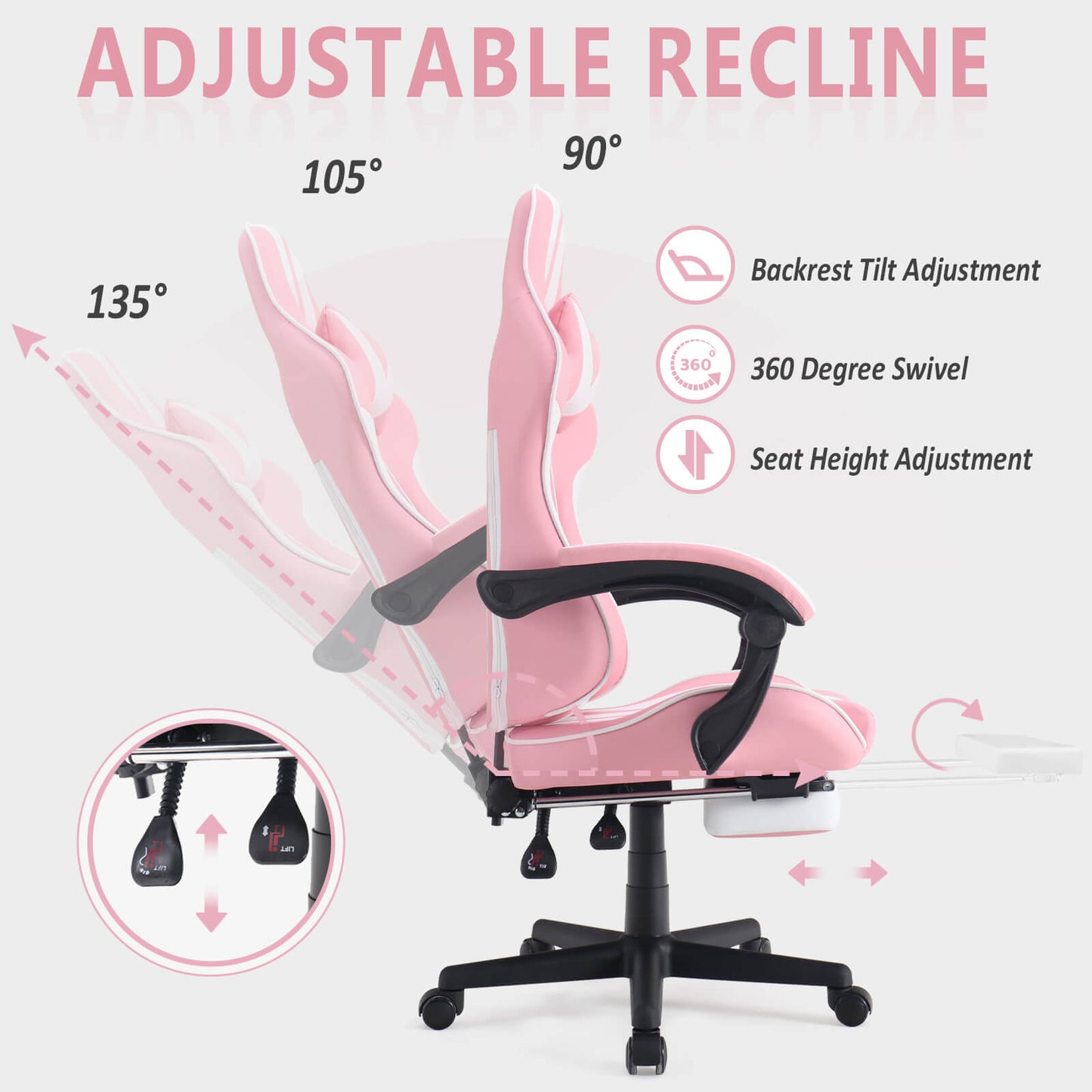 Ferghana Shelby Series Pink Computer Gaming Chair with Footrest