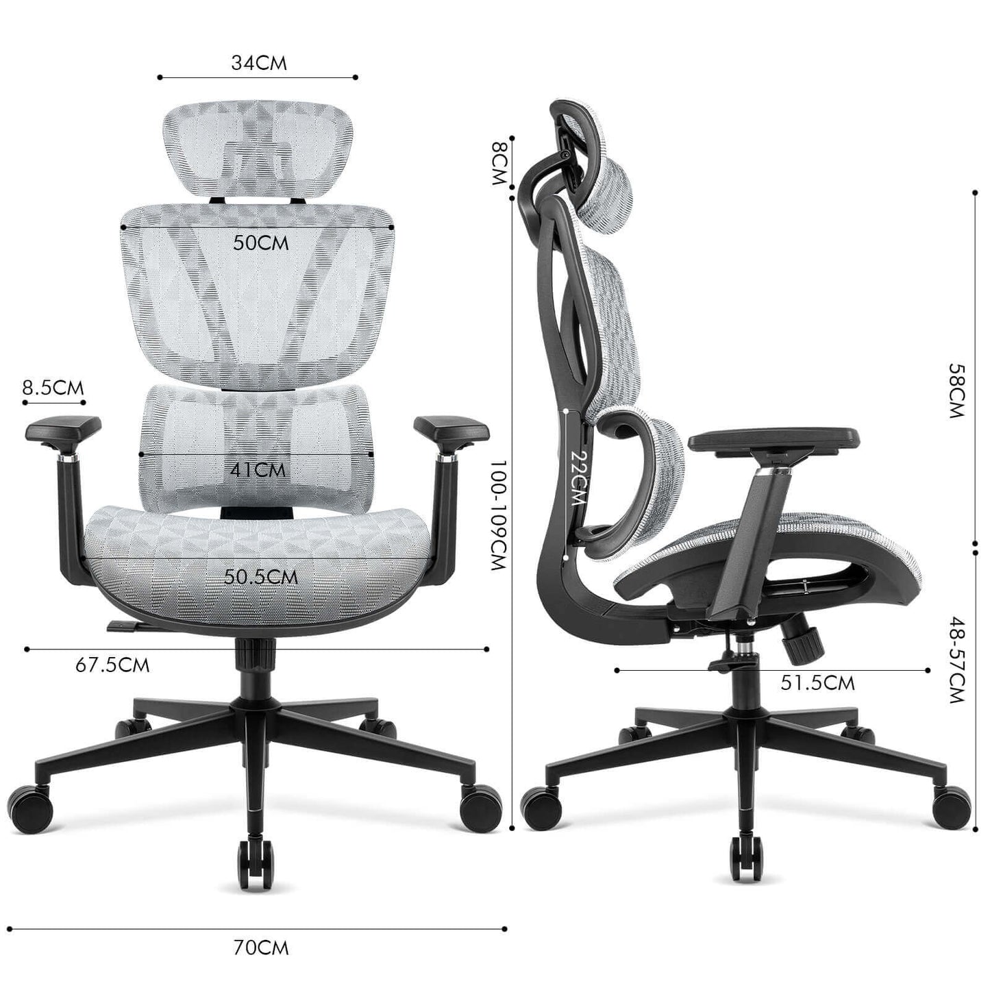 【NEW ARRIVAL】Ferghana Ergonomic Mesh Office Chair High Back Executive Swivel Chair with 400Lbs Weight Capacity(Light Grey)