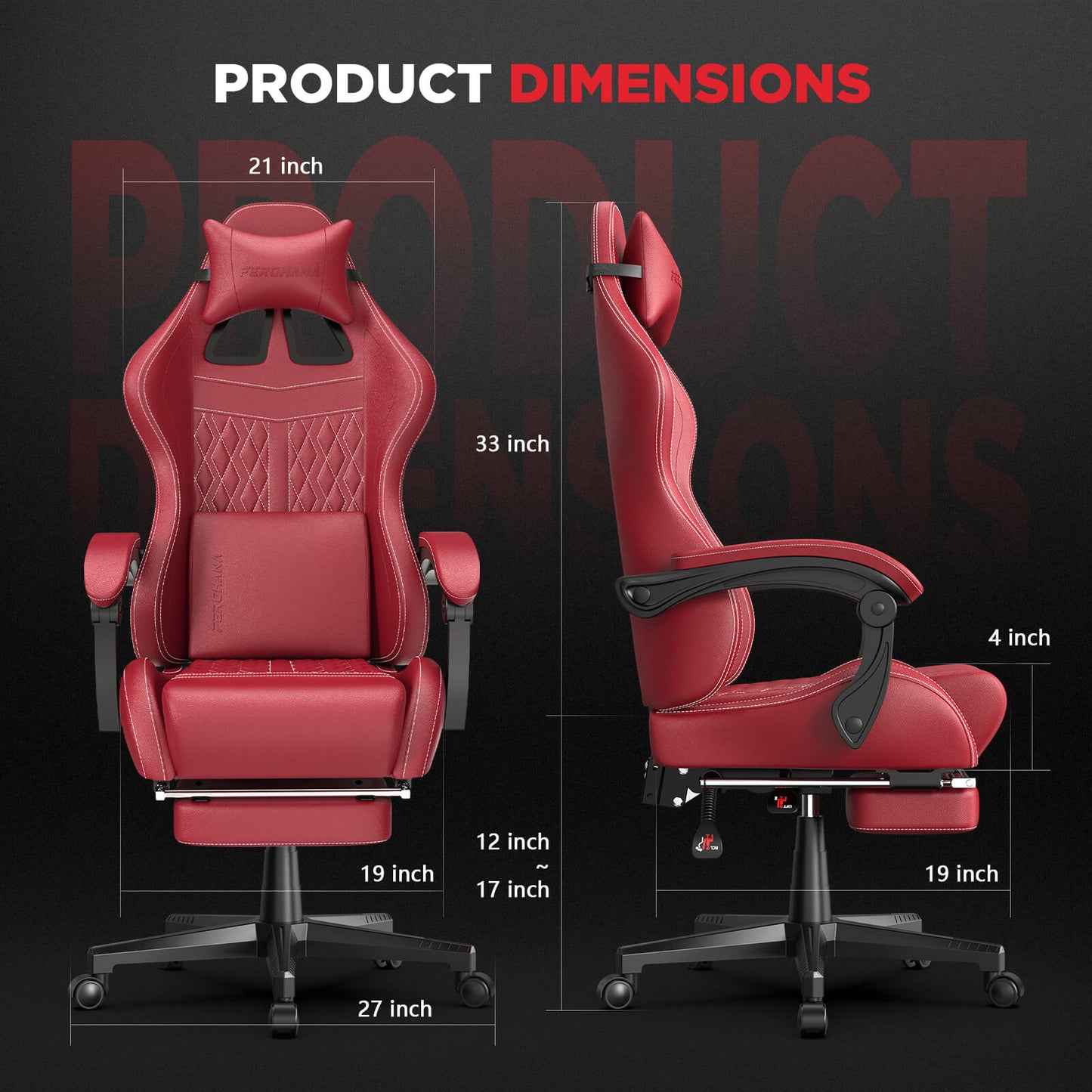 Vintage Series 350Lbs Vintage PU Leather Gaming Chair with Massage Lumbar Support - Red