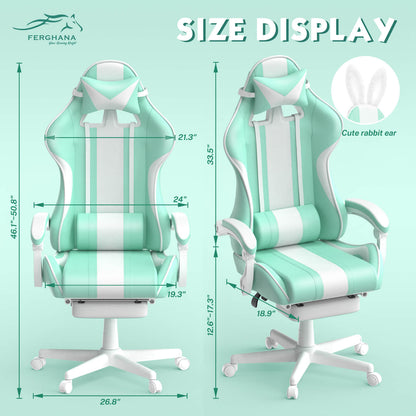 【Kawaii Bunny Design】Ferghana Light Green Gaming Chair With Bunny Ear