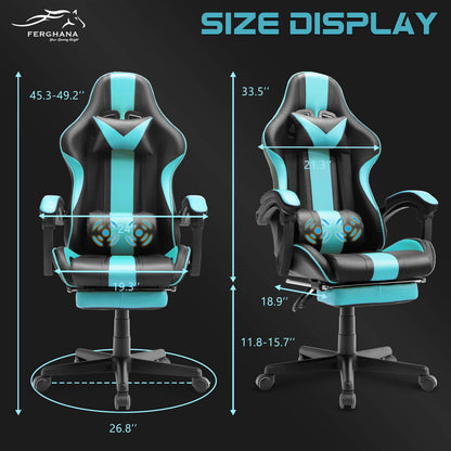 【Only 9 items left】Muses Series Miami Blue Gaming Chair with Footrest E-Sports Racing Game Chair