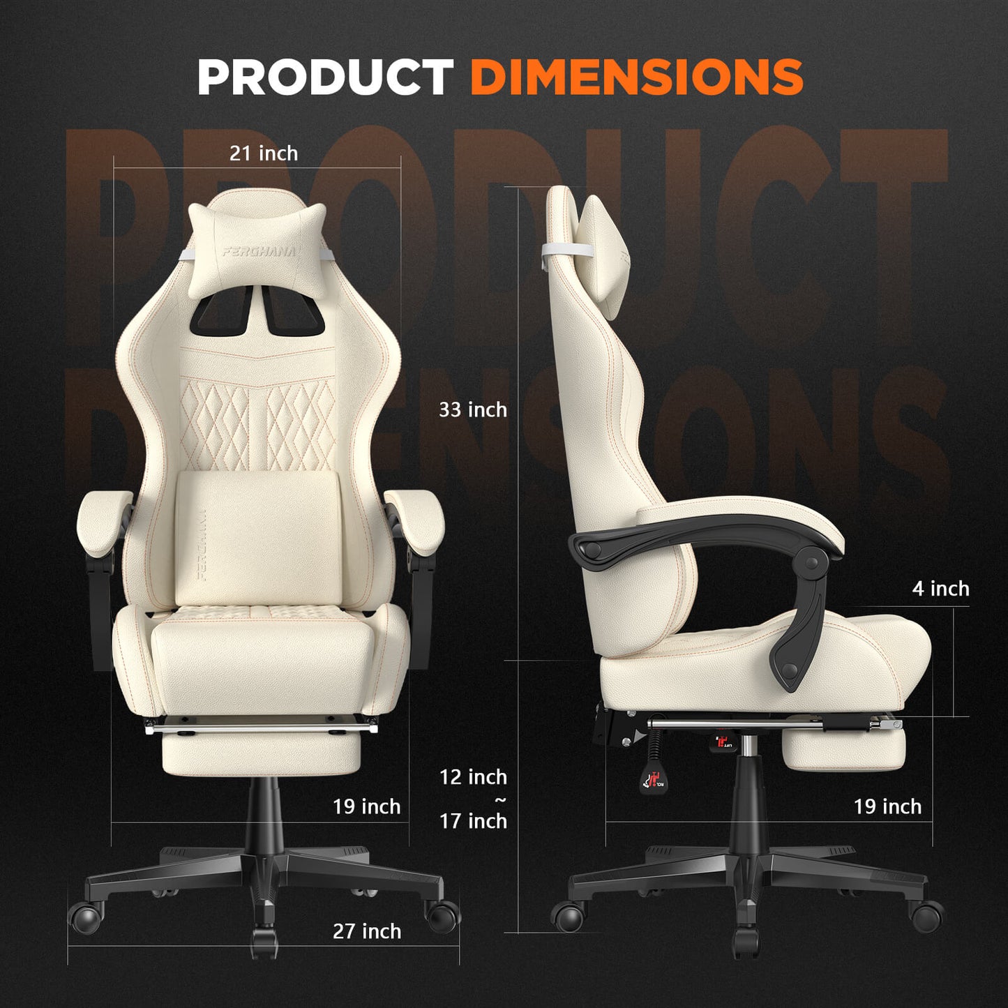 Vintage Series PU Leather Gaming Chair with Footrest High Back Gamer Chair 350LBS - Beige