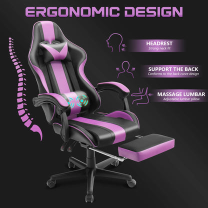 【Only 9 items left】Muses Series Purple Gaming Chairs with Footrest E-Sports Racing Game Chair