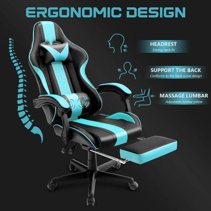 【Only 9 items left】Muses Series Miami Blue Gaming Chair with Footrest E-Sports Racing Game Chair