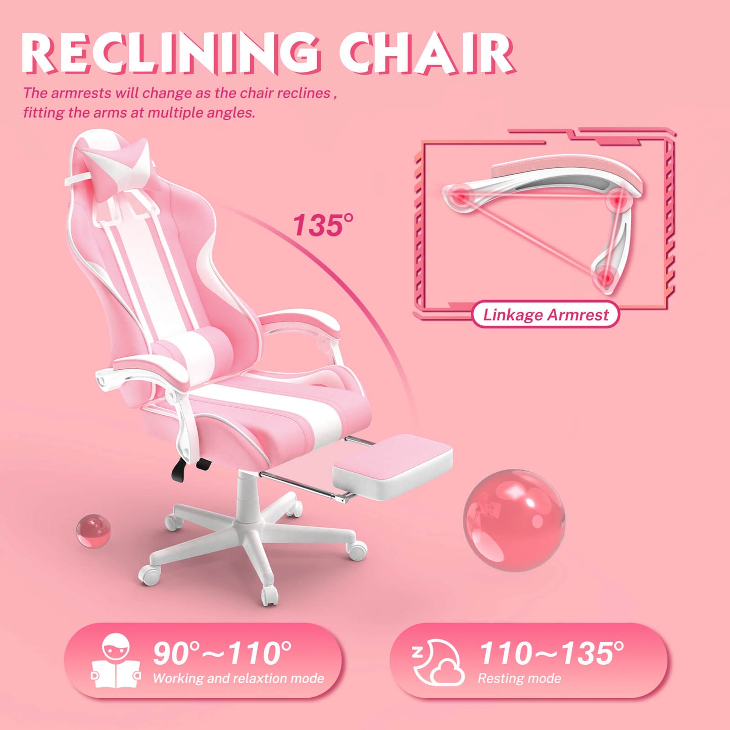 【Best Seller】Ferghana Cute Bunny Pink High Back Ergonomic Gaming Chair