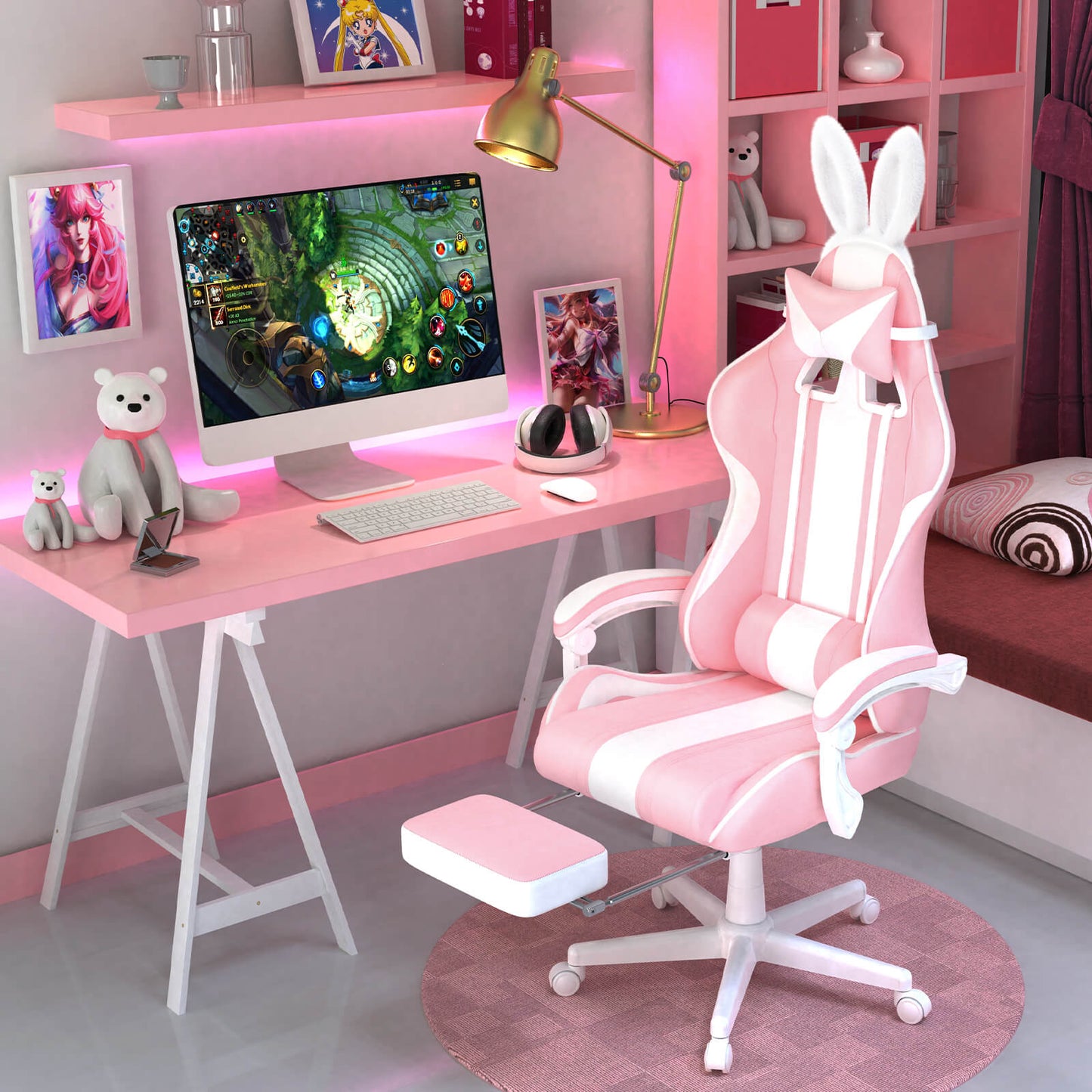 【Best Seller】Ferghana Cute Bunny Pink High Back Ergonomic Gaming Chair