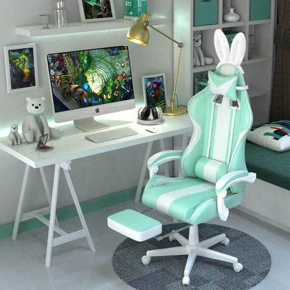 【Kawaii Bunny Design】Ferghana Light Green Gaming Chair With Bunny Ear