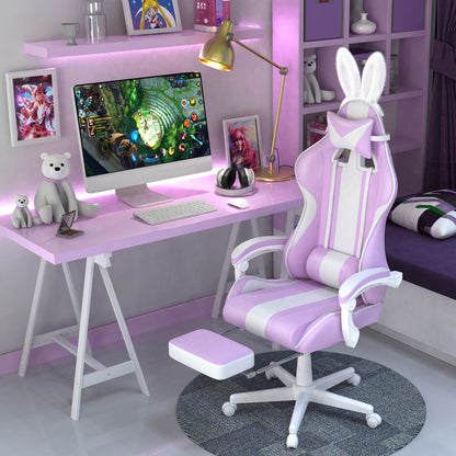 【With Bunny Ear】Ferghana Light Purple Ergonomic Cute Gamer Chair with Footrest