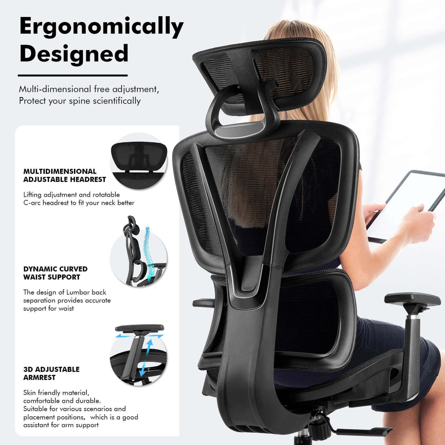 【NEW ARRIVAL】Ferghana Ergonomic Mesh Office Chair High Back Executive Swivel Chair with 400Lbs Weight Capacity(Black)