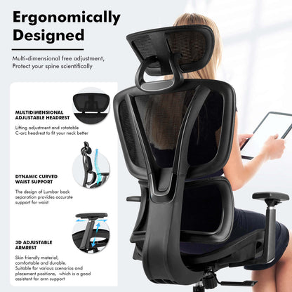 【NEW ARRIVAL】Ferghana Ergonomic Mesh Office Chair High Back Executive Swivel Chair with 400Lbs Weight Capacity(Black)