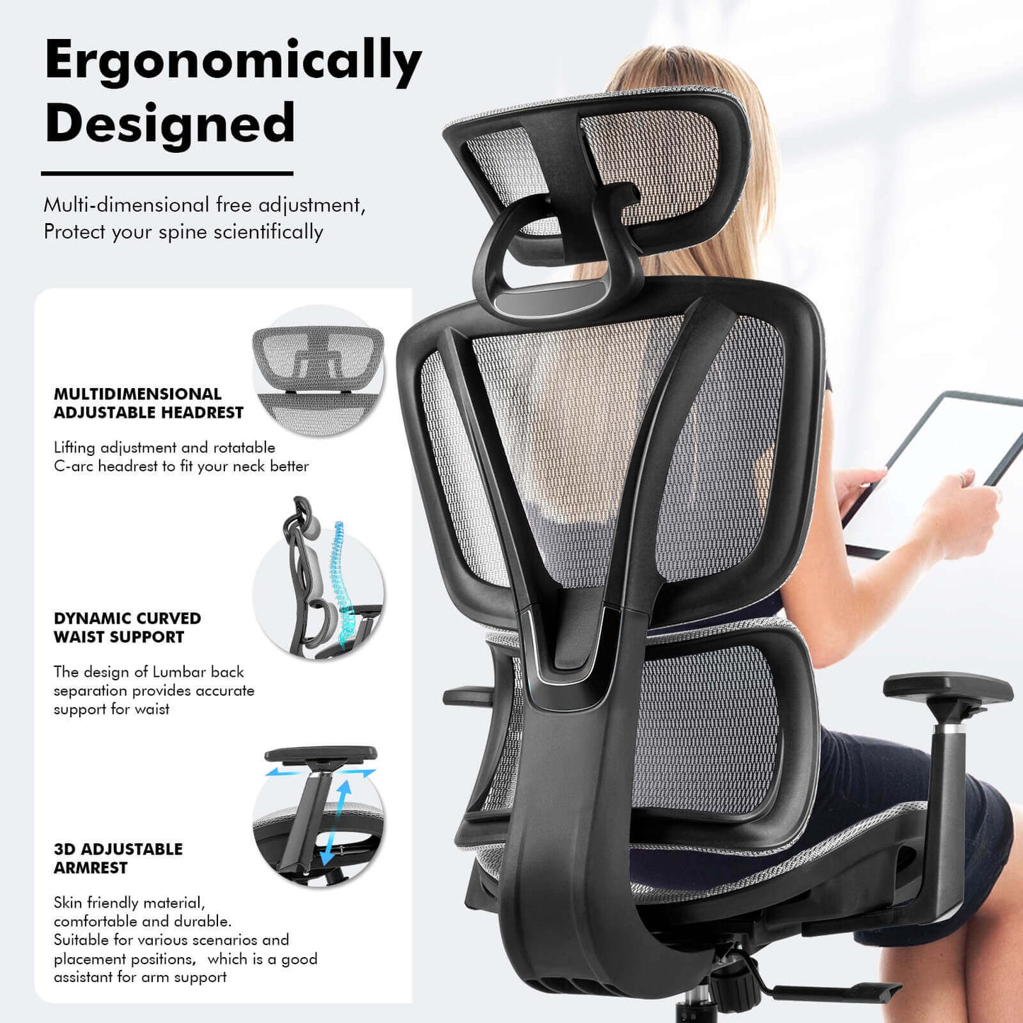 【NEW ARRIVAL】Ferghana Ergonomic Mesh Office Chair High Back Executive Swivel Chair with 400Lbs Weight Capacity(Dark Grey)