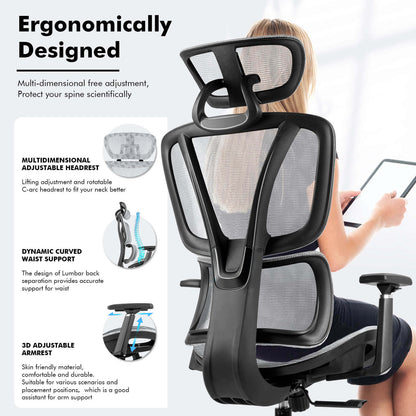 【NEW ARRIVAL】Ferghana Ergonomic Mesh Office Chair High Back Executive Swivel Chair with 400Lbs Weight Capacity(Light Grey)