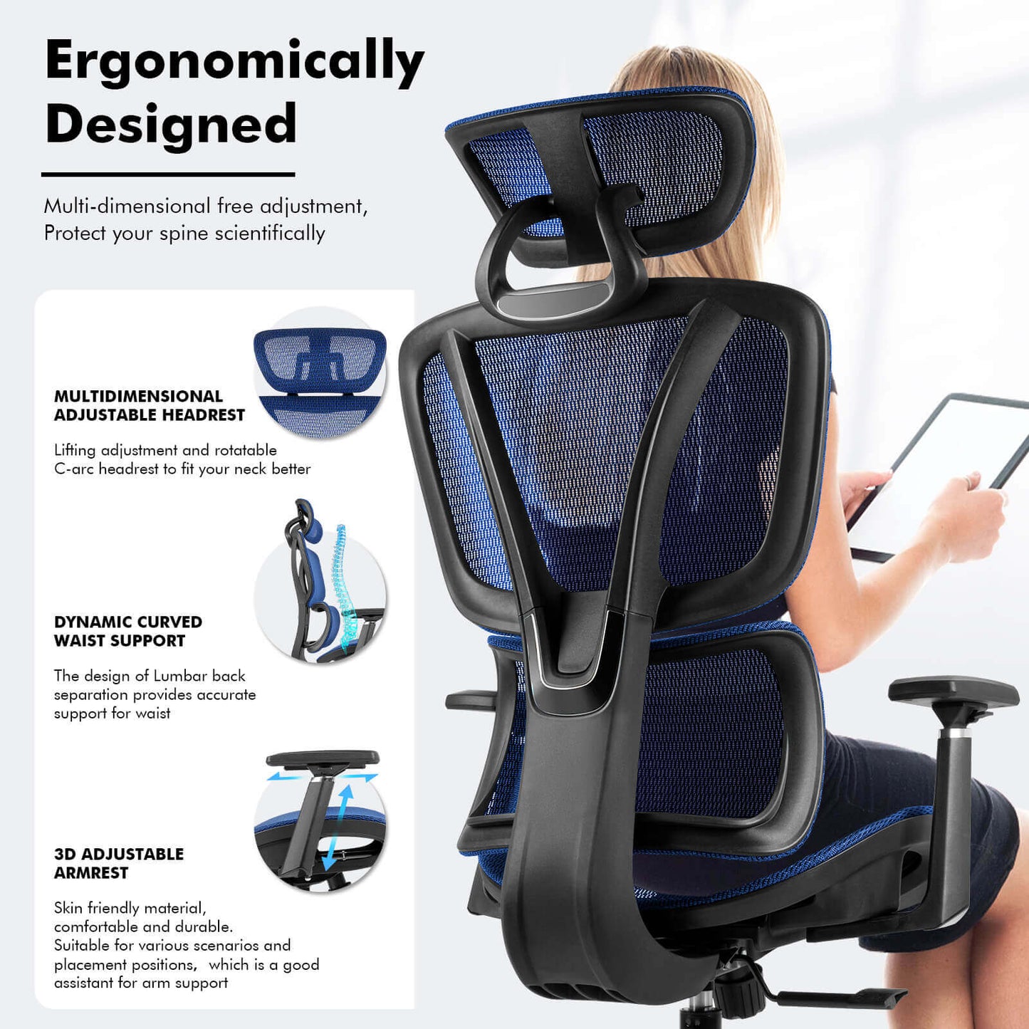 【NEW ARRIVAL】Ferghana Ergonomic Mesh Office Chair High Back Executive Swivel Chair with 400Lbs Weight Capacity(Navy)