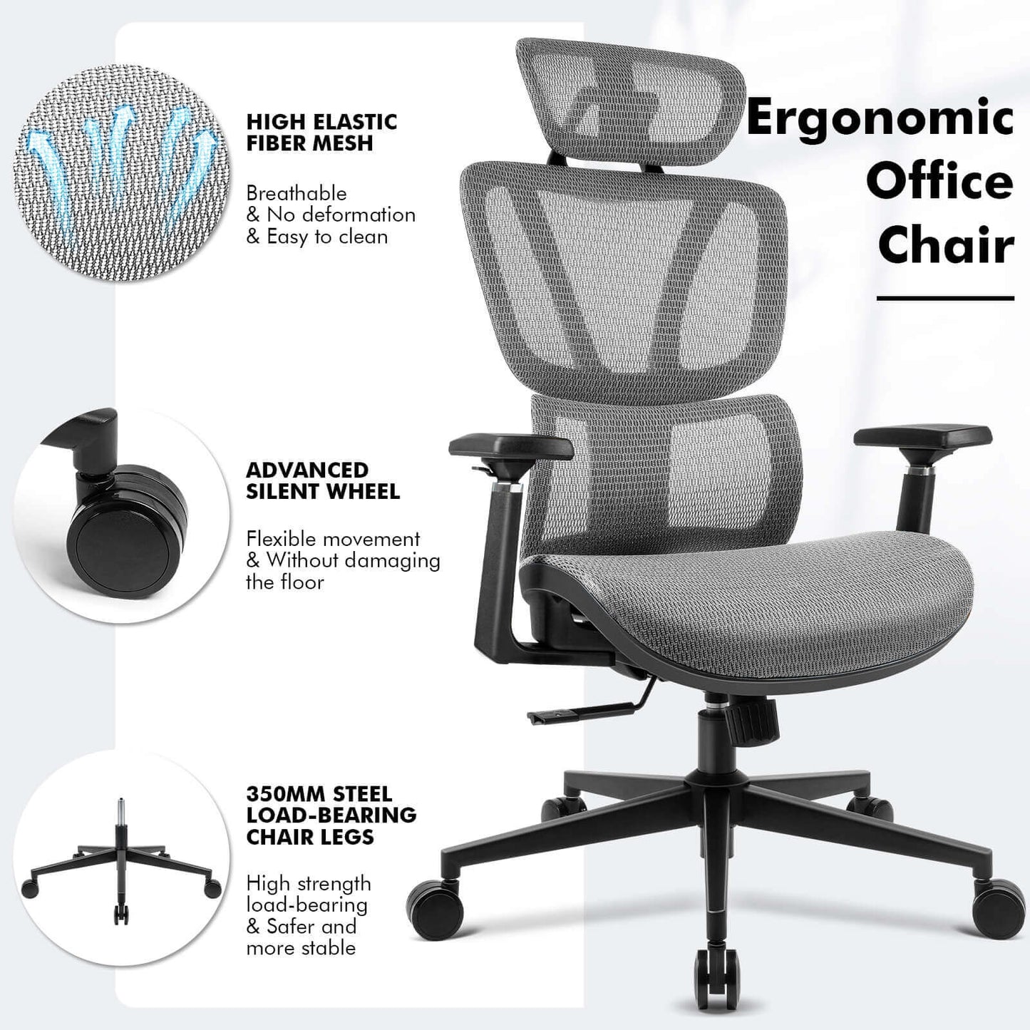 【NEW ARRIVAL】Ferghana Ergonomic Mesh Office Chair High Back Executive Swivel Chair with 400Lbs Weight Capacity(Dark Grey)