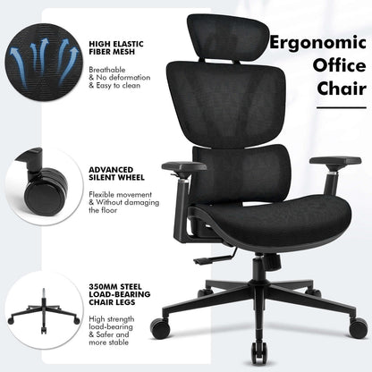 【NEW ARRIVAL】Ferghana Ergonomic Mesh Office Chair High Back Executive Swivel Chair with 400Lbs Weight Capacity(Black)