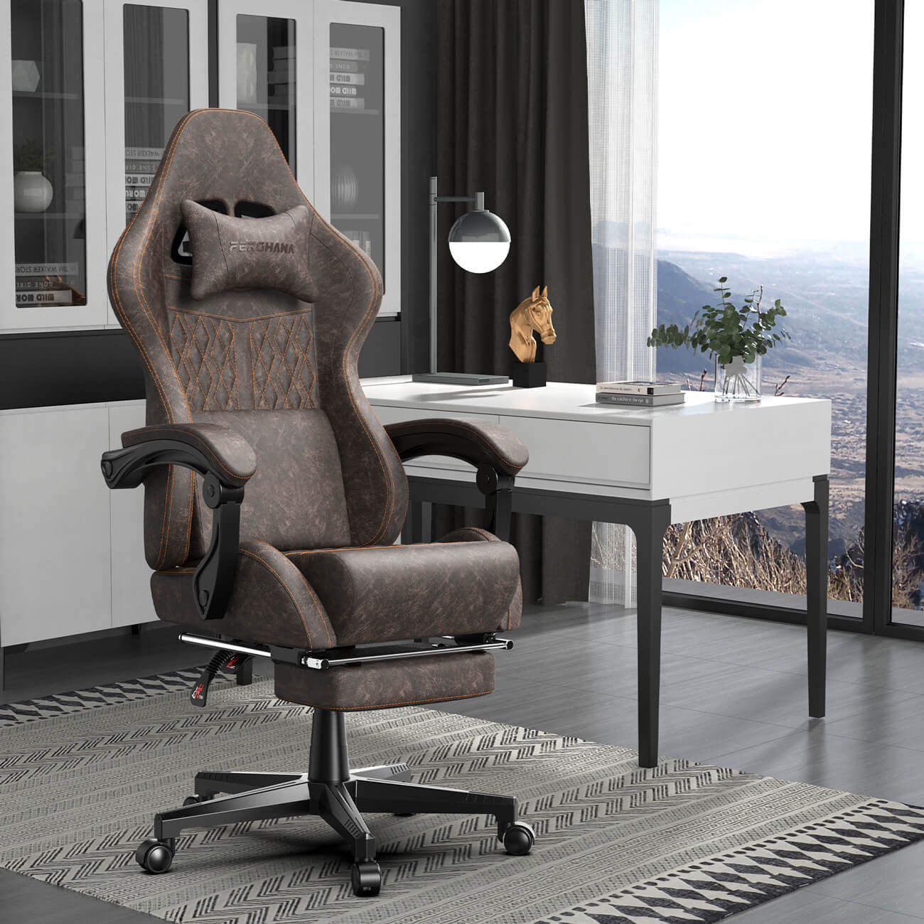 Vintage Series High Back Gaming Chair with Vintage PU Leather for Adults 350LBS - Brown