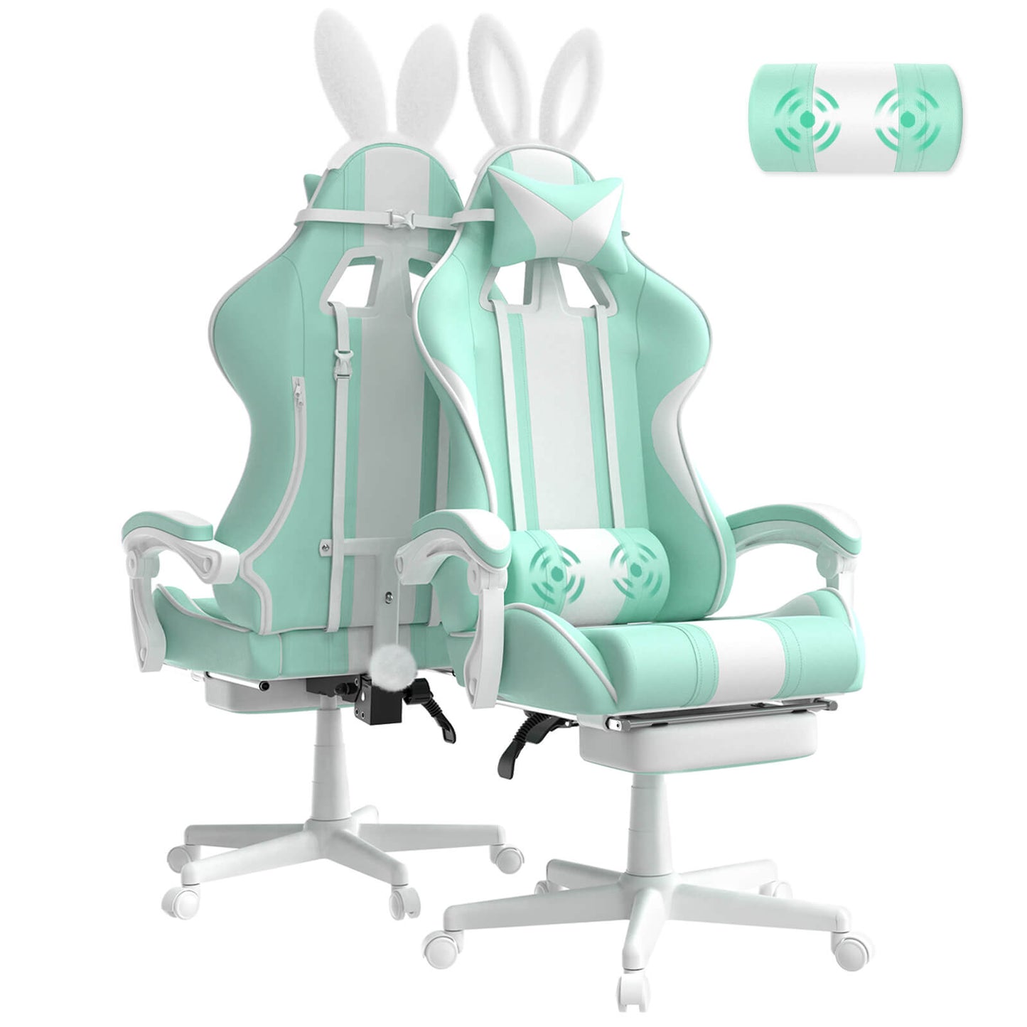 【Kawaii Bunny Design】Ferghana Light Green Gaming Chair With Bunny Ear