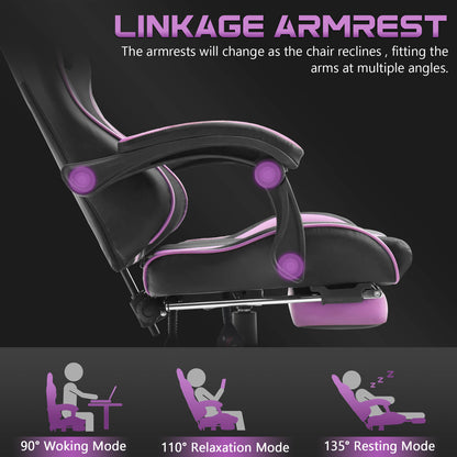 【Only 9 items left】Muses Series Purple Gaming Chairs with Footrest E-Sports Racing Game Chair