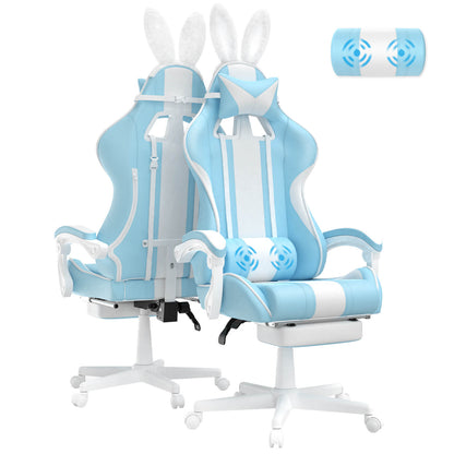 【The Best Christmas Gift】Ferghana Kawaii Light Blue Gaming Chair with Bunny Ears for Girls Adults Teens