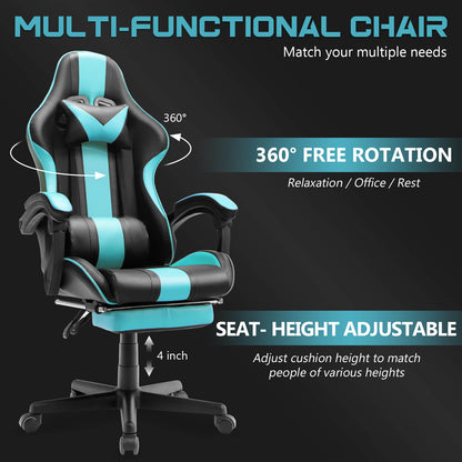 【Only 9 items left】Muses Series Miami Blue Gaming Chair with Footrest E-Sports Racing Game Chair