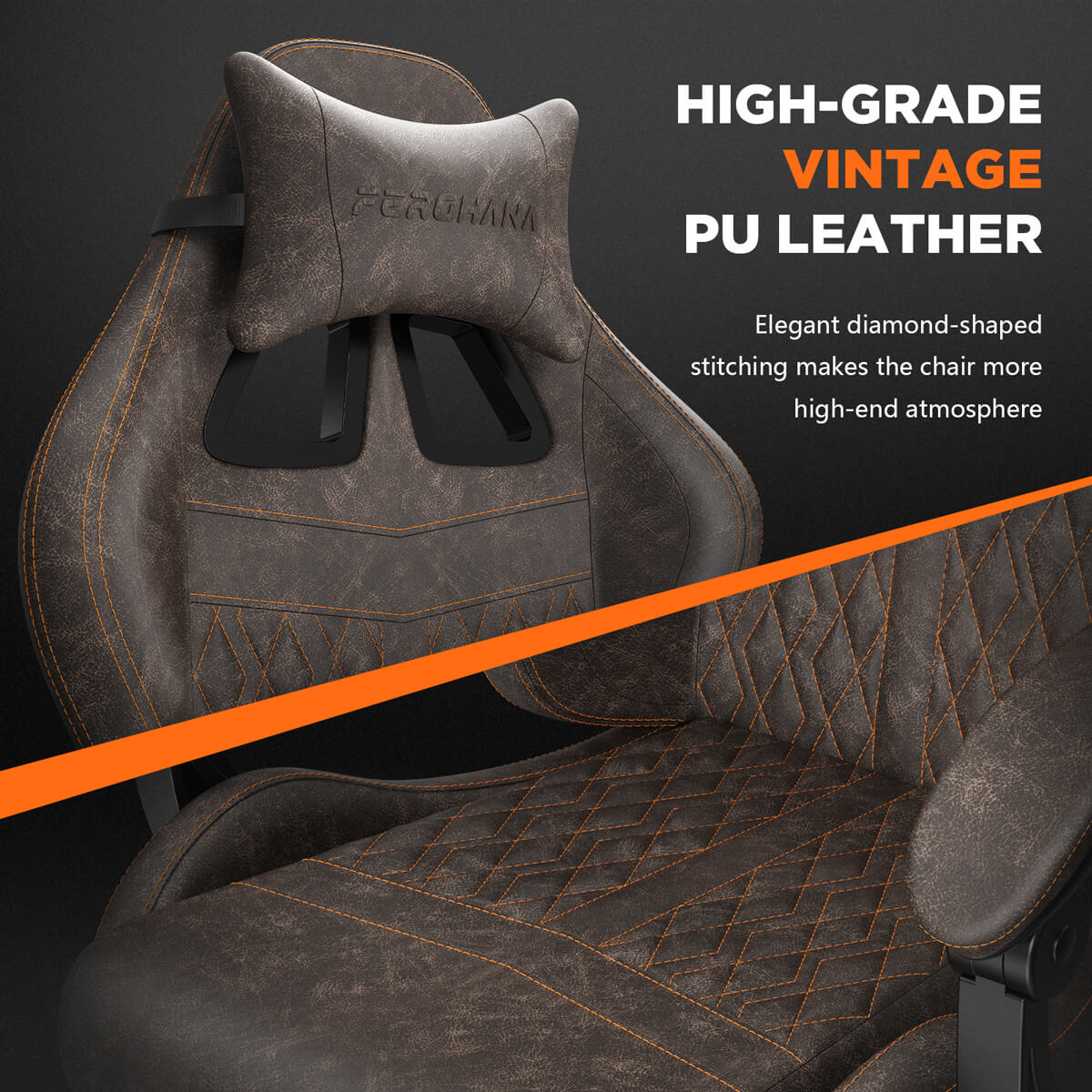 Vintage Series High Back Gaming Chair with Vintage PU Leather for Adults 350LBS - Brown