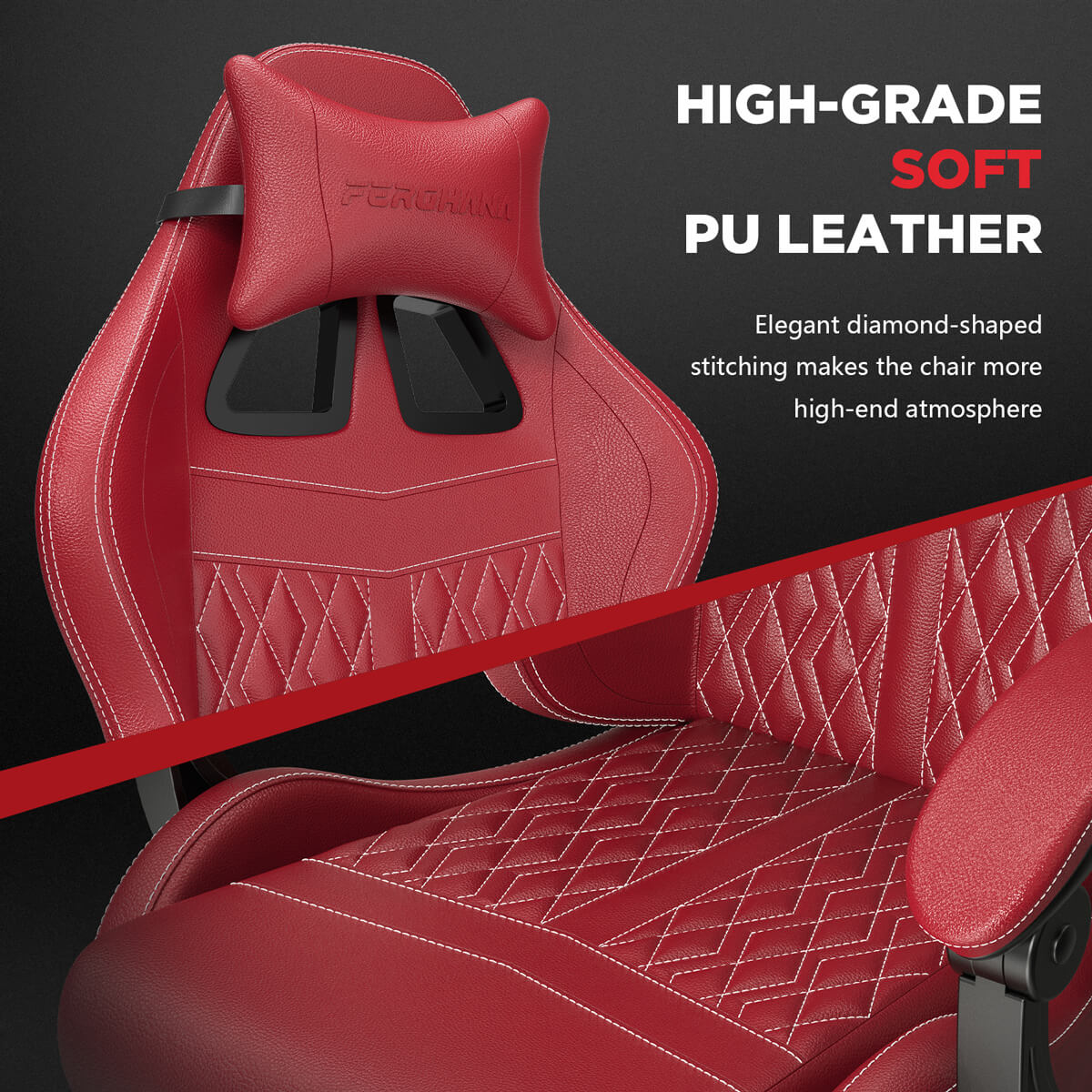 Vintage Series 350Lbs Vintage PU Leather Gaming Chair with Massage Lumbar Support - Red