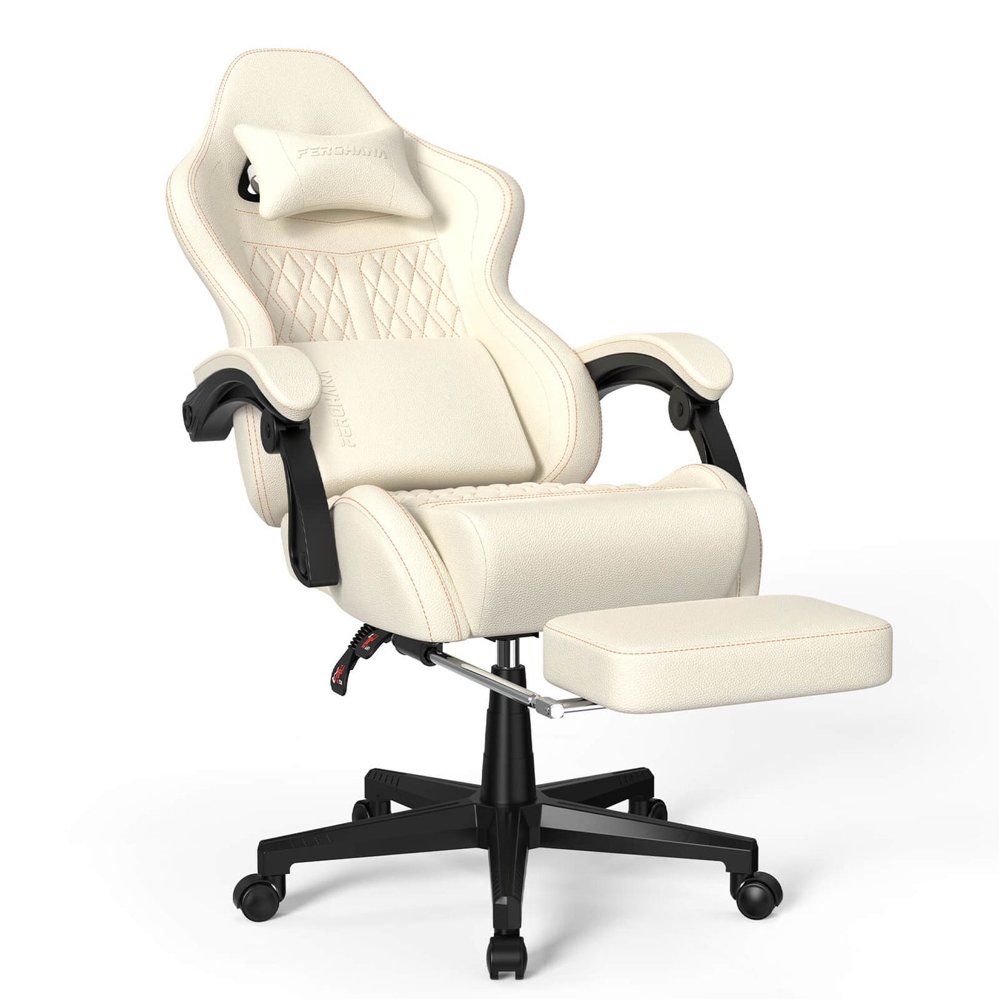 Vintage Series PU Leather Gaming Chair with Footrest High Back Gamer Chair 350LBS - Beige