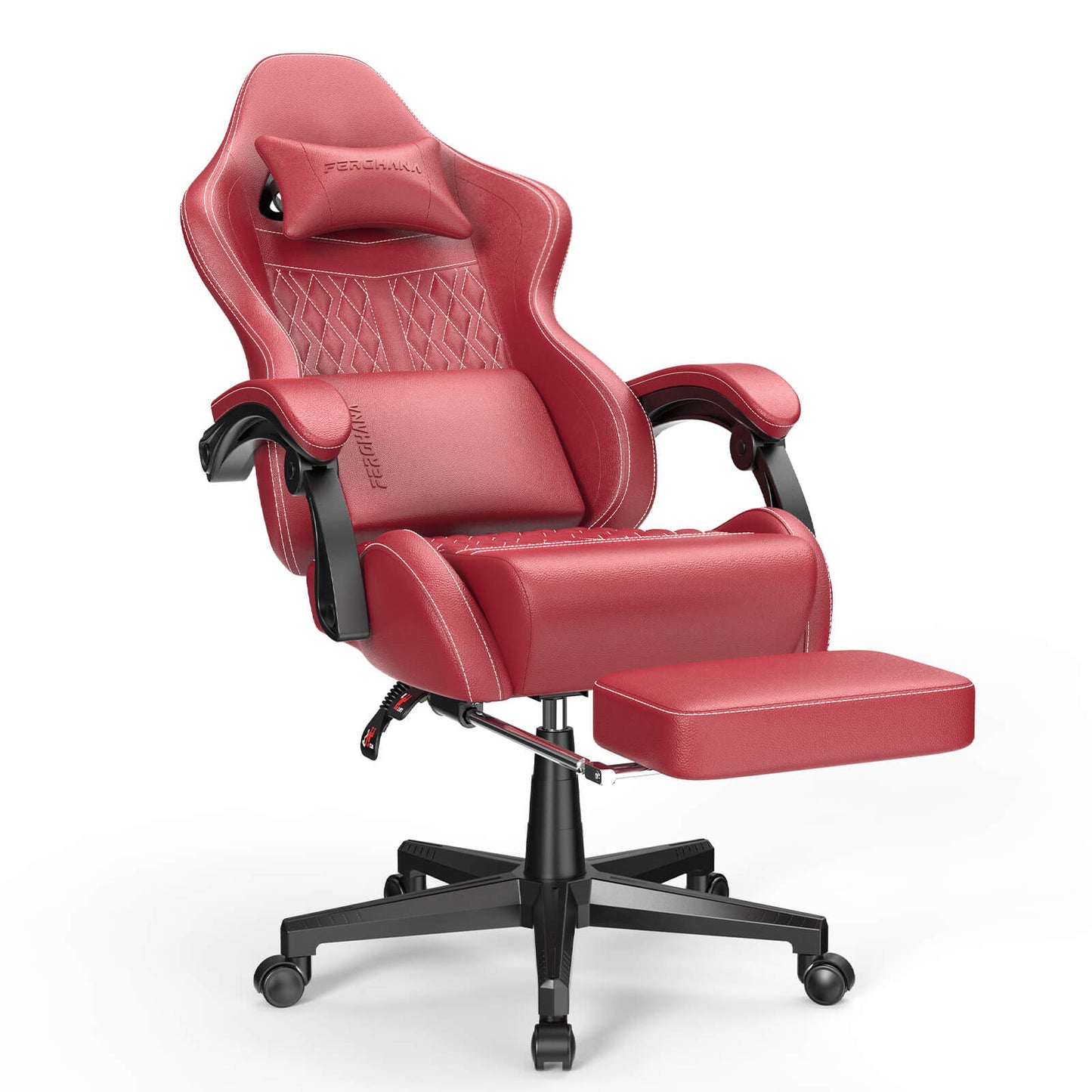 Vintage Series 350Lbs Vintage PU Leather Gaming Chair with Massage Lumbar Support - Red