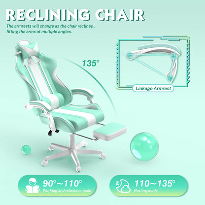 【Kawaii Bunny Design】Ferghana Light Green Gaming Chair With Bunny Ear