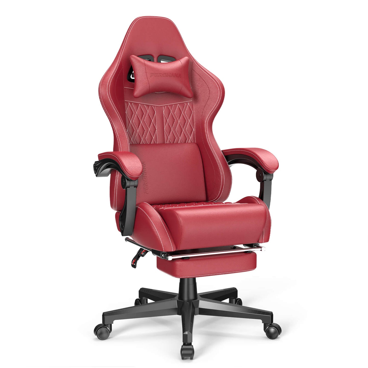 Vintage Series 350Lbs Vintage PU Leather Gaming Chair with Massage Lumbar Support - Red