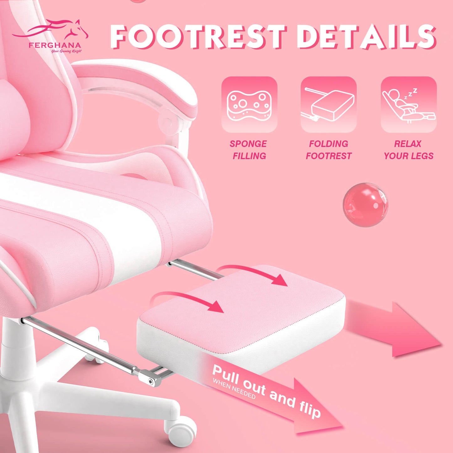 【Best Seller】Ferghana Cute Bunny Pink High Back Ergonomic Gaming Chair