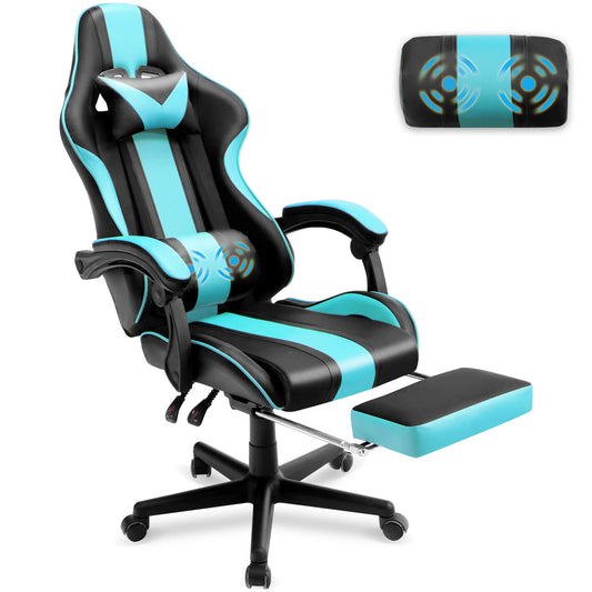 ăOnly 9 items leftăMuses Series Miami Blue Gaming Chair with Footrest E-Sports Racing Game Chair
