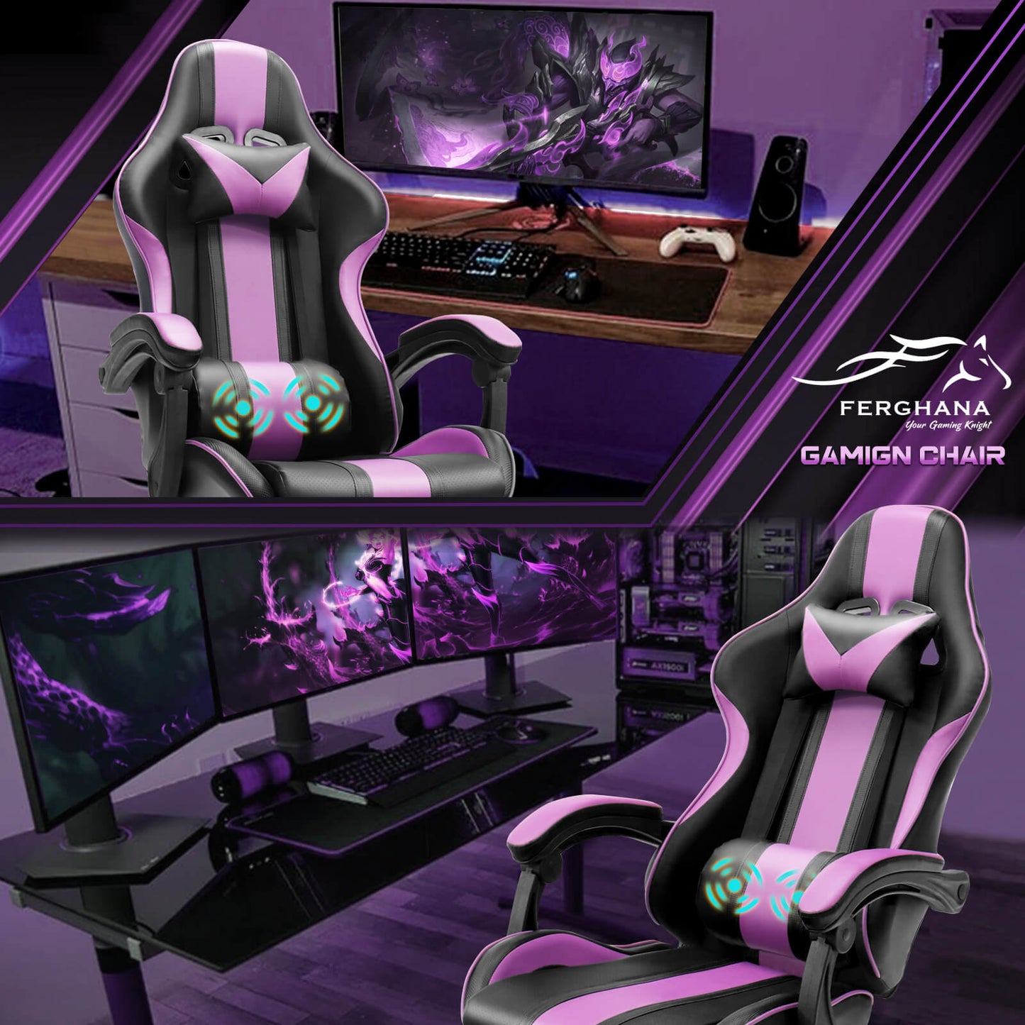 【Lowest Price】Ferghana Muses Series Gaming Chair - Purple