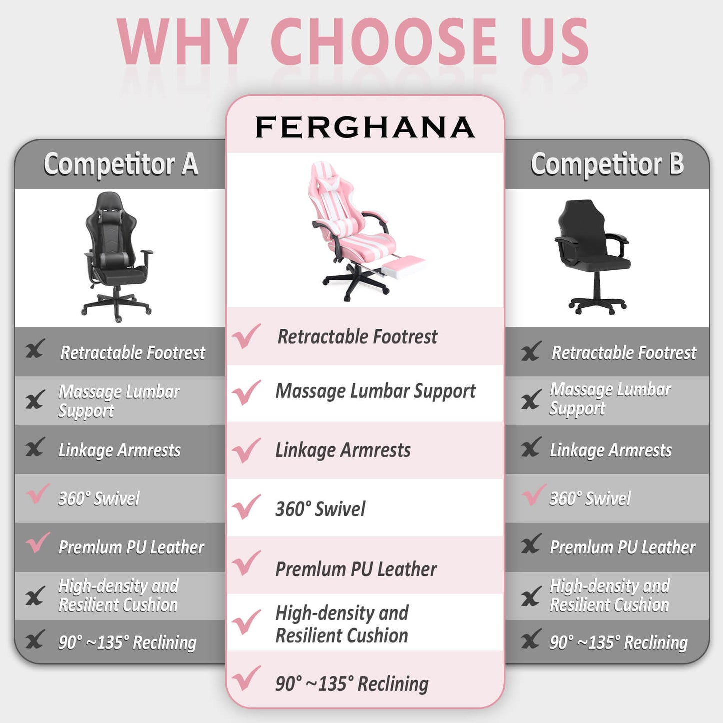 Ferghana Shelby Series Pink Computer Gaming Chair with Footrest